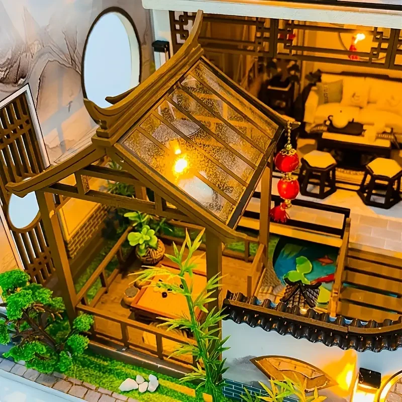 Modelos ensamblados de rompecabezas 3D: kit de casa de muñecas en miniatura de estilo chino