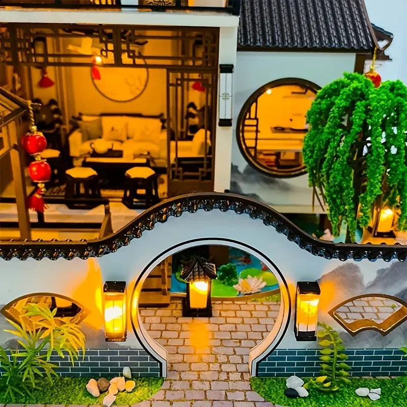 Modelos ensamblados de rompecabezas 3D: kit de casa de muñecas en miniatura de estilo chino