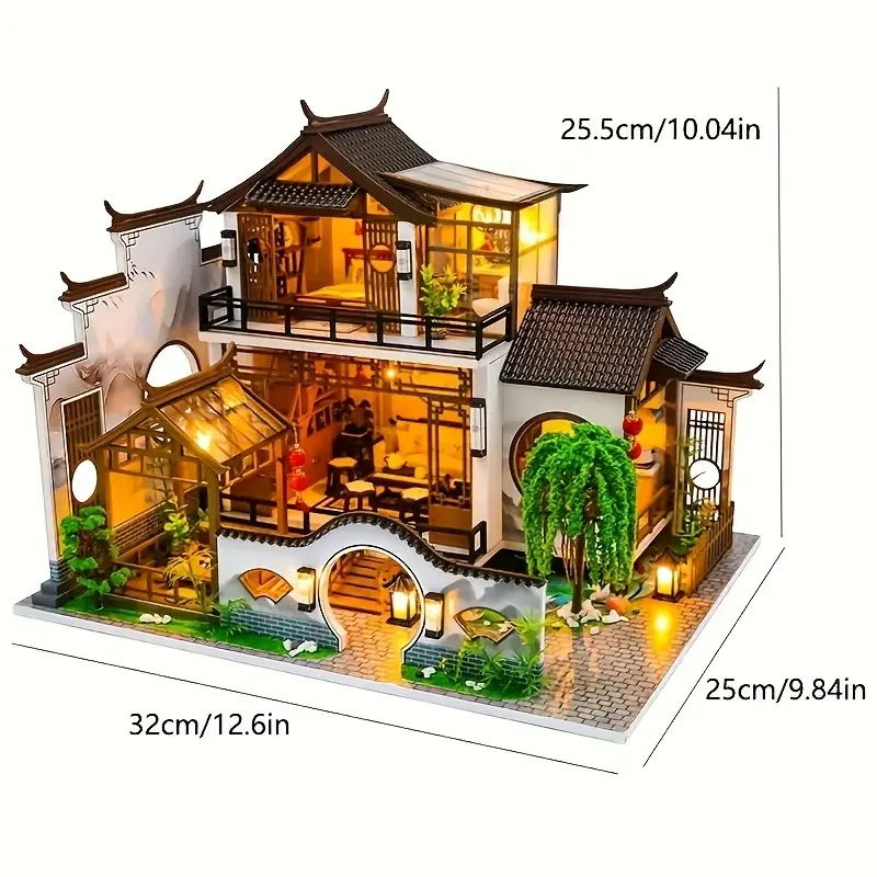 Modelos ensamblados de rompecabezas 3D: kit de casa de muñecas en miniatura de estilo chino