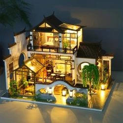 Modelos ensamblados de rompecabezas 3D: kit de casa de muñecas en miniatura de estilo chino