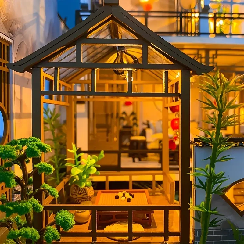 Modelos ensamblados de rompecabezas 3D: kit de casa de muñecas en miniatura de estilo chino