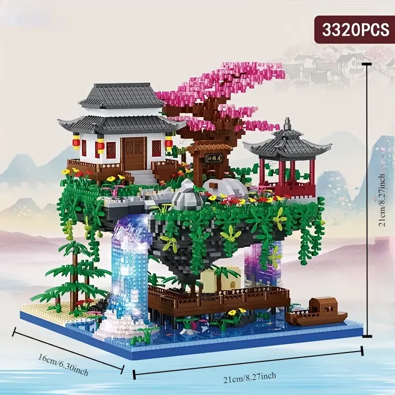 Juego de 3320 microbloques de construcción a gran escala: arquitectura china icónica y bonsáis