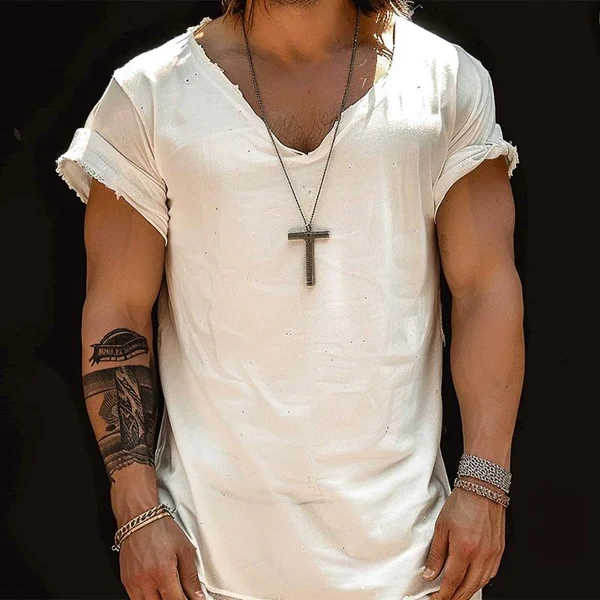 Camiseta informal de playa de cáñamo con mangas cortas y cuello redondo para hombre