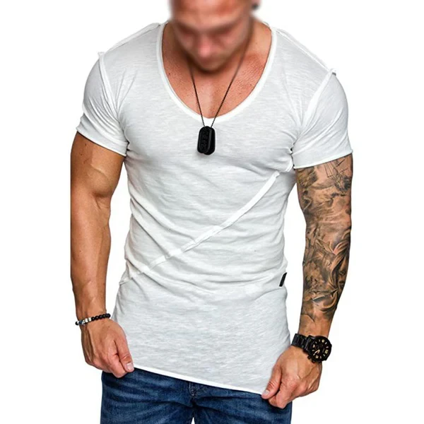 Camiseta de manga corta con cuello en V y color liso