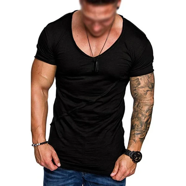 Camiseta de manga corta con cuello en V y color liso