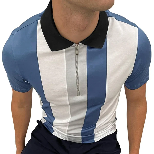 Camiseta polo de manga corta con solapa a rayas para hombre