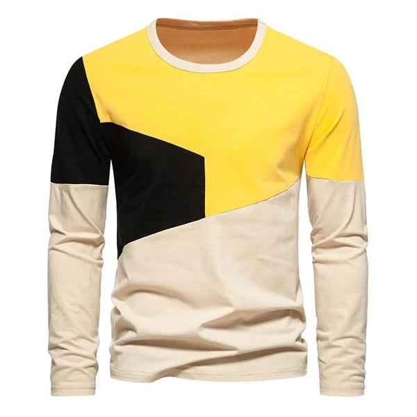 Camiseta de manga larga con cuello redondo y bloques de color para hombre