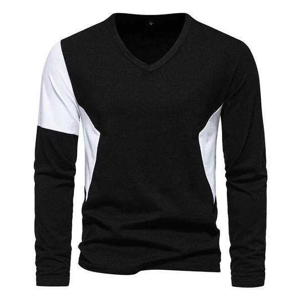 Camiseta informal de manga larga con cuello en V y bloques de color para hombre