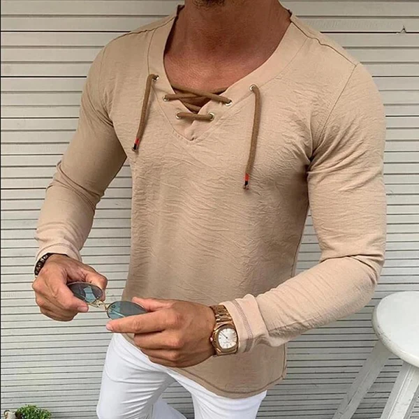 Camiseta de manga larga con cuello en V y corte entallado