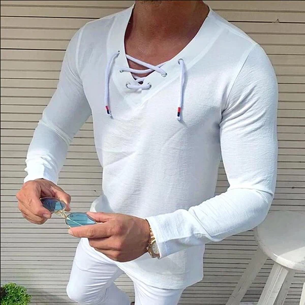 Camiseta de manga larga con cuello en V y corte entallado
