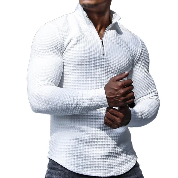 Camiseta de manga larga con solapa y cremallera sólida