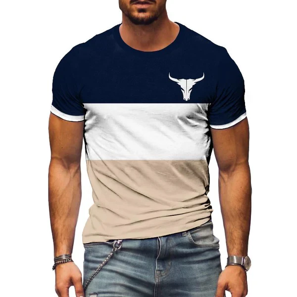 Camiseta de manga corta con cuello redondo y cabeza de vaca