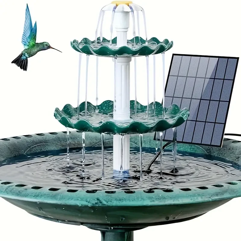 Baño para pájaros de 3 niveles con bomba solar de 3,5 W: decoración de jardín y comedero para pájaros de exterior