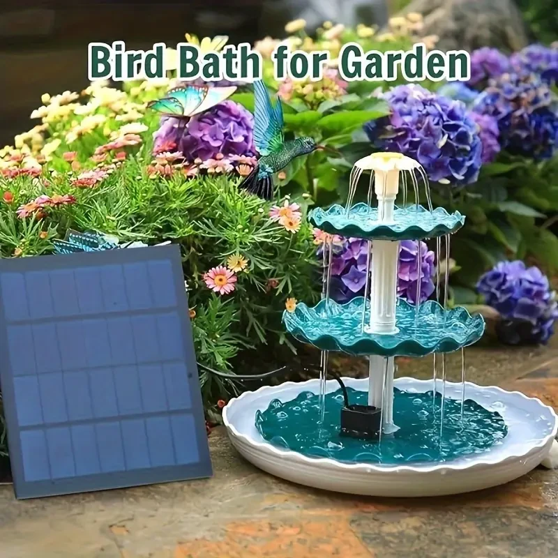 Baño para pájaros de 3 niveles con bomba solar de 3,5 W: decoración de jardín y comedero para pájaros de exterior