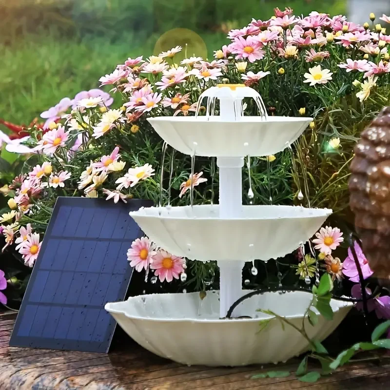Baño para pájaros de 3 niveles con bomba solar de 3,5 W: decoración de jardín y comedero para pájaros de exterior
