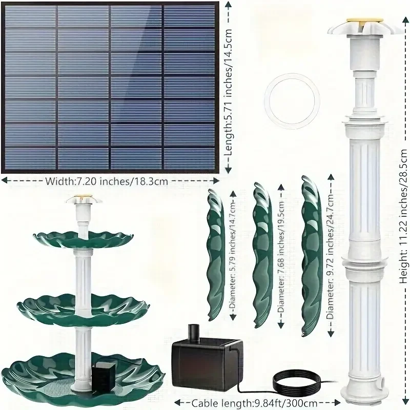Baño para pájaros de 3 niveles con bomba solar de 3,5 W: decoración de jardín y comedero para pájaros de exterior