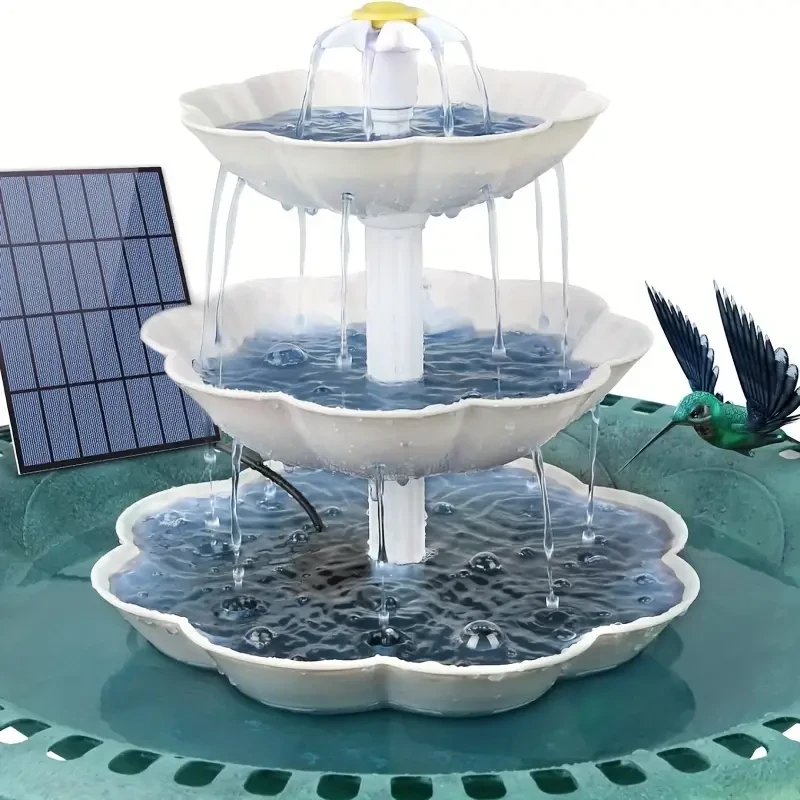 Baño para pájaros de 3 niveles con bomba solar de 3,5 W: decoración de jardín y comedero para pájaros de exterior