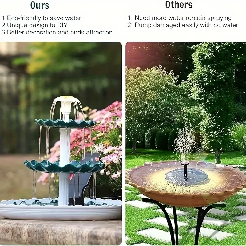 Baño para pájaros de 3 niveles con bomba solar de 3,5 W: decoración de jardín y comedero para pájaros de exterior