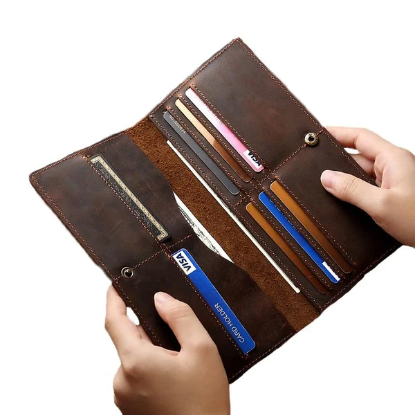 Cartera vintage de cuero ultrafina de gran capacidad para hombre