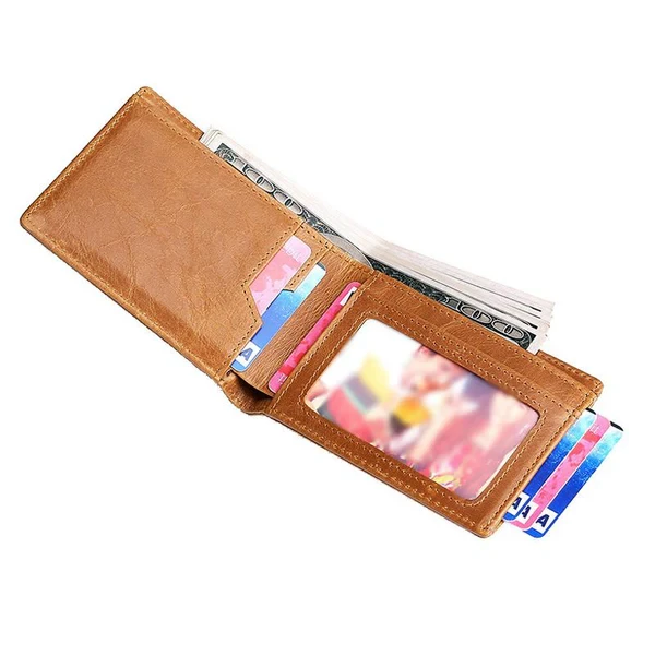 Cartera de cuero multifunción con tarjetero para hombre