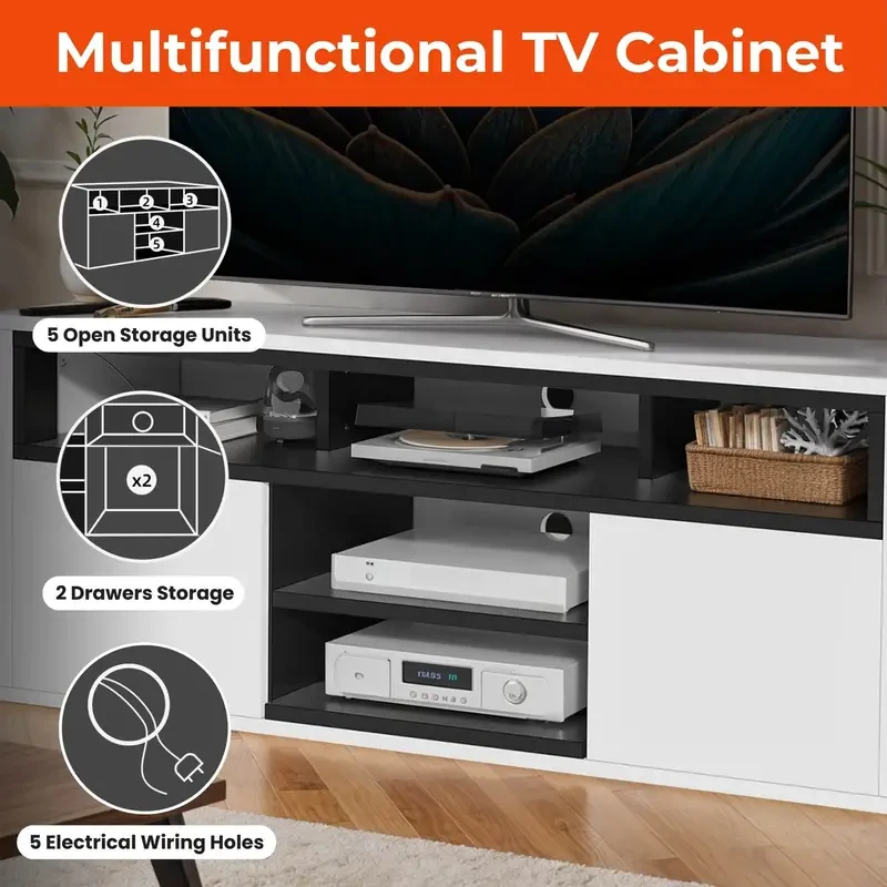 Mueble de TV LED de 60" - Consola multimedia de centro de entretenimiento de alto brillo
