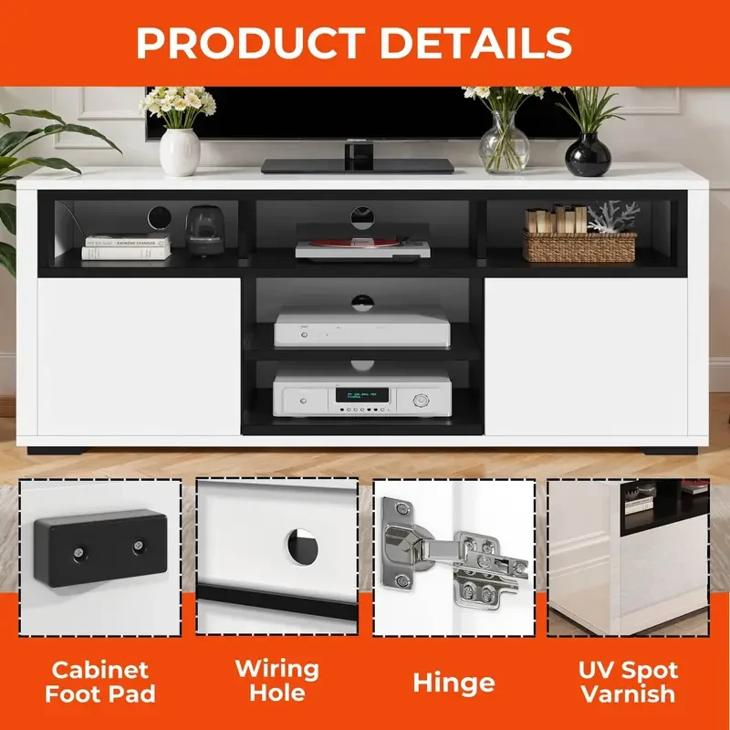 Mueble de TV LED de 60" - Consola multimedia de centro de entretenimiento de alto brillo