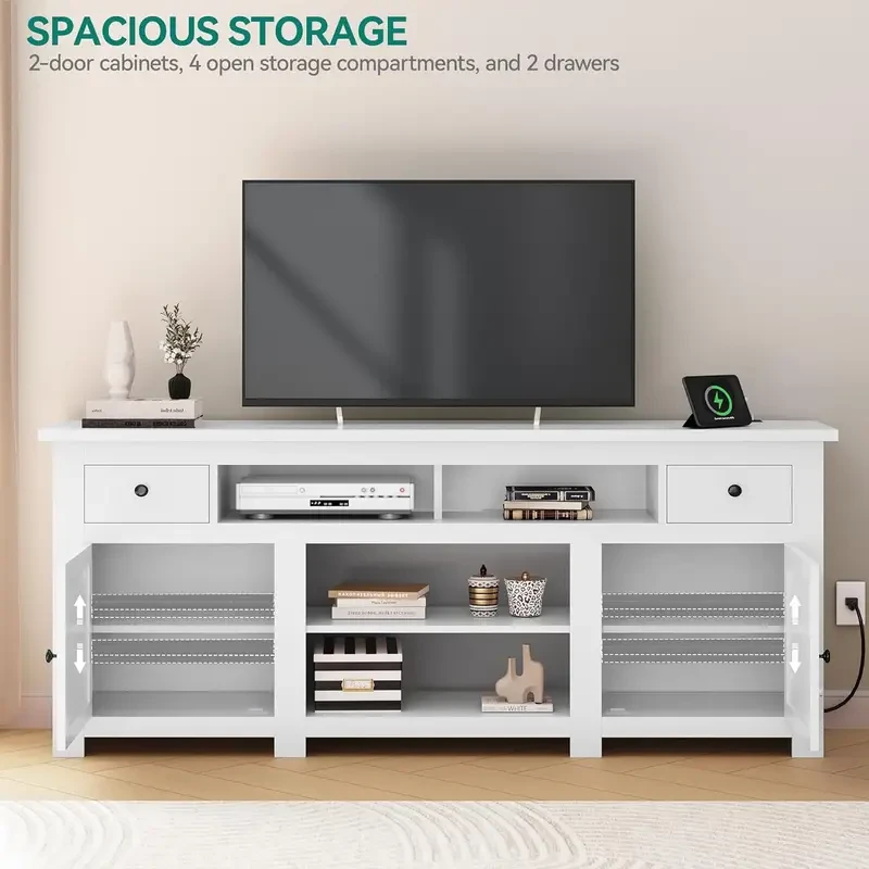 Mueble de TV estilo granja para televisores de hasta 80 pulgadas - Moderno centro de entretenimiento de 70 pulgadas con gabinetes y cajones de almacenamiento