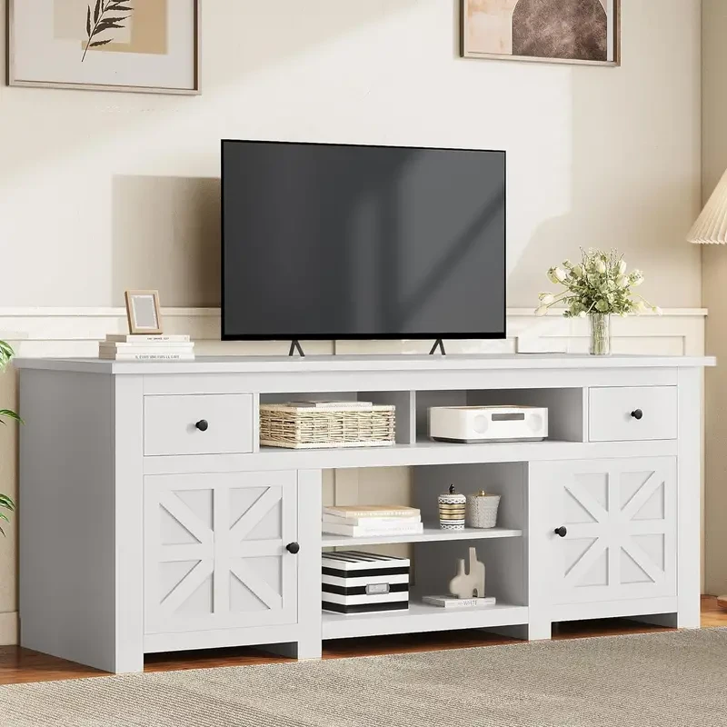 Mueble de TV estilo granja para televisores de hasta 80 pulgadas - Moderno centro de entretenimiento de 70 pulgadas con gabinetes y cajones de almacenamiento