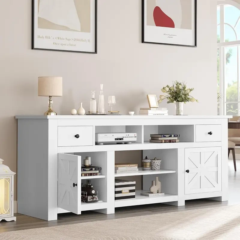 Mueble de TV estilo granja para televisores de hasta 80 pulgadas - Moderno centro de entretenimiento de 70 pulgadas con gabinetes y cajones de almacenamiento