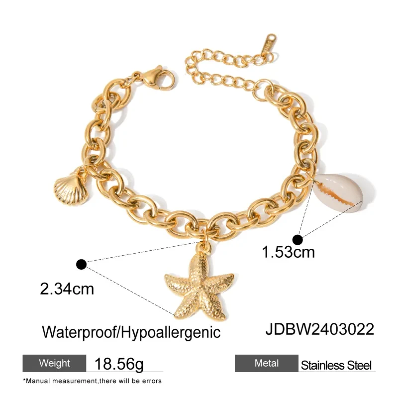 Pulsera de acero inoxidable con forma de estrella de mar y caracola
