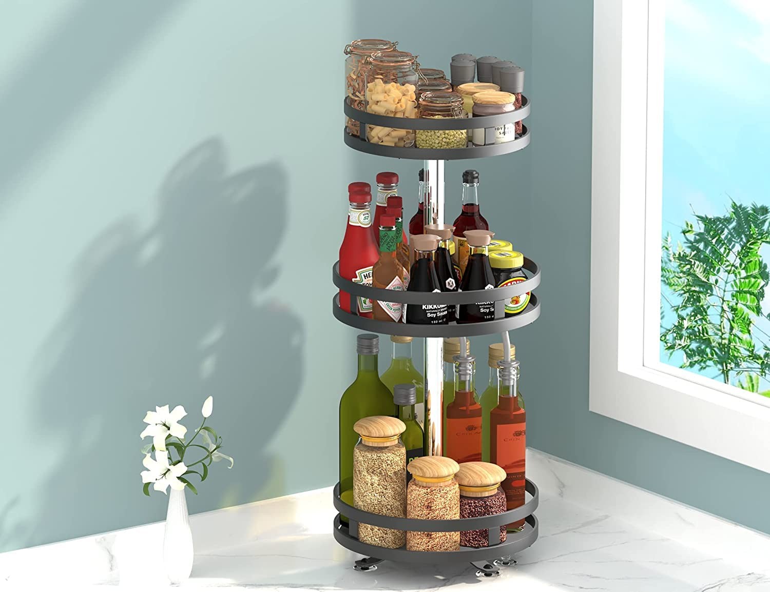 Organizador de armario giratorio de 3 niveles