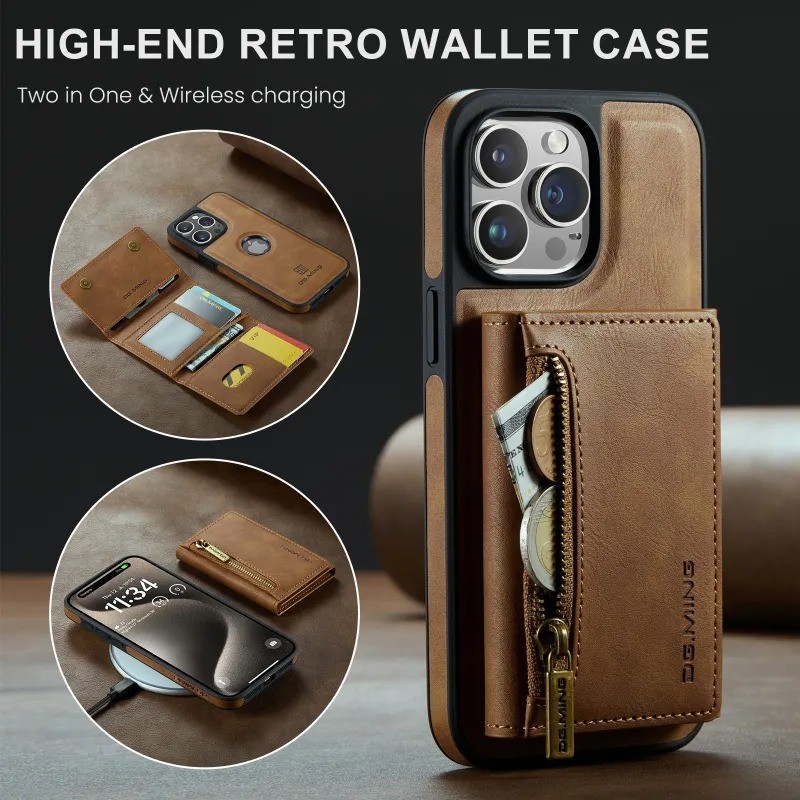 Funda magnética para teléfono con cargador inalámbrico y tarjetero