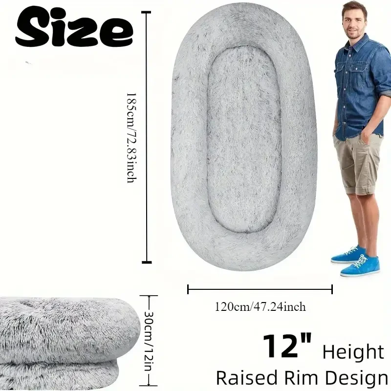 Cama para perros y humanos: cama ortopédica lavable de piel sintética para personas y mascotas, con almohada y manta mullidas.