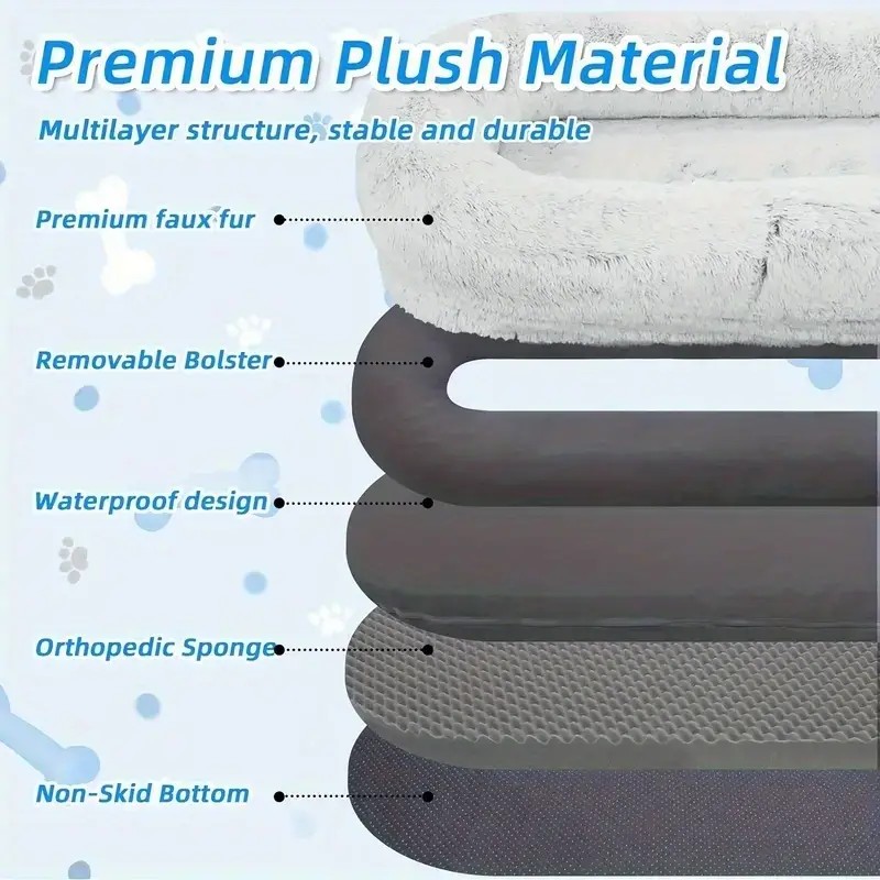 Cama para perros y humanos: cama ortopédica lavable de piel sintética para personas y mascotas, con almohada y manta mullidas.
