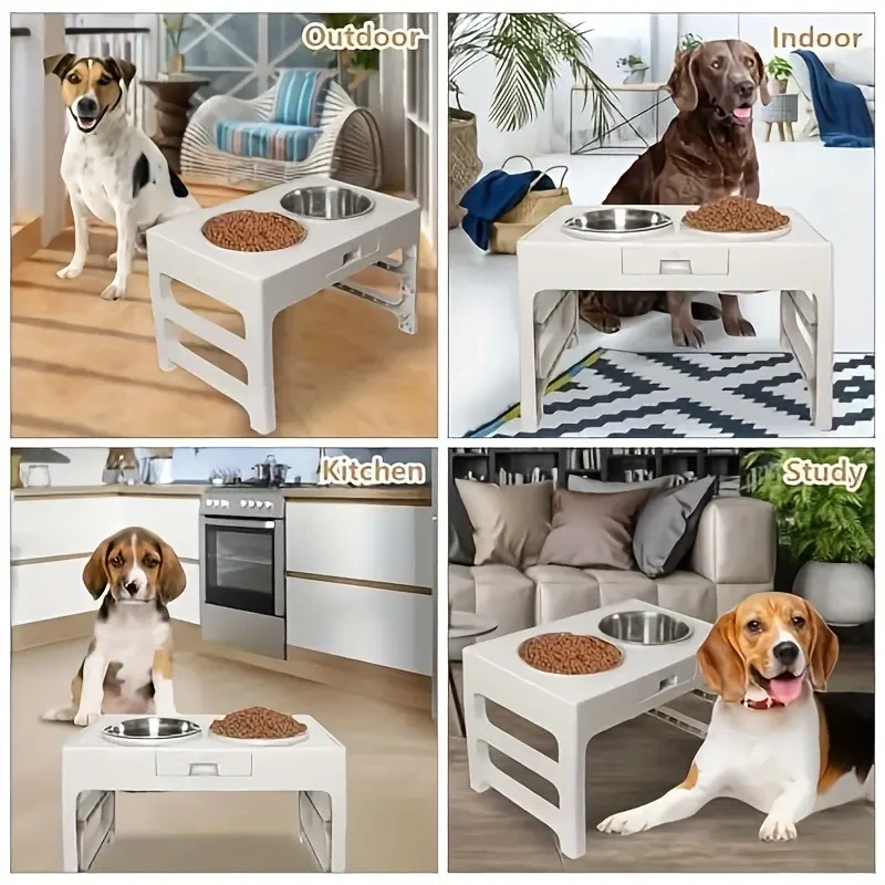 Comederos elevados para perros: soporte elevado ajustable con diseño antideslizante y cuencos de acero inoxidable