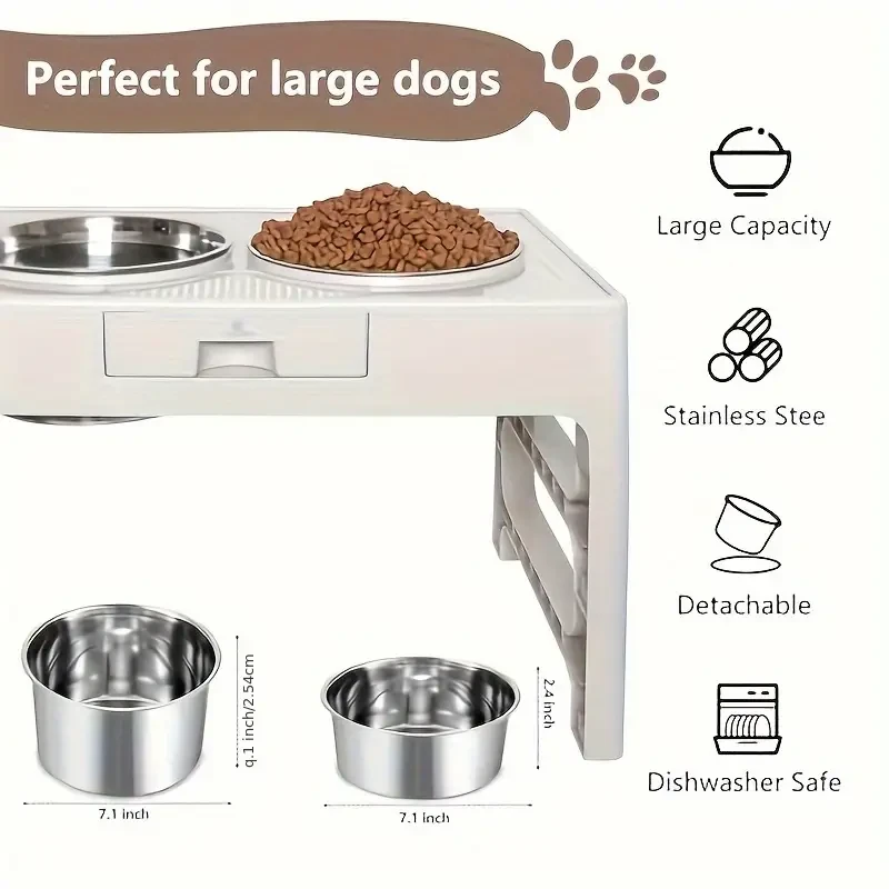 Comederos elevados para perros: soporte elevado ajustable con diseño antideslizante y cuencos de acero inoxidable