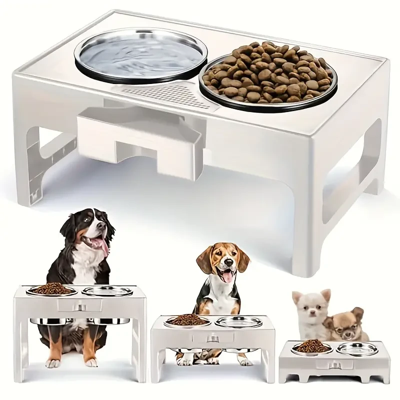 Comederos elevados para perros: soporte elevado ajustable con diseño antideslizante y cuencos de acero inoxidable