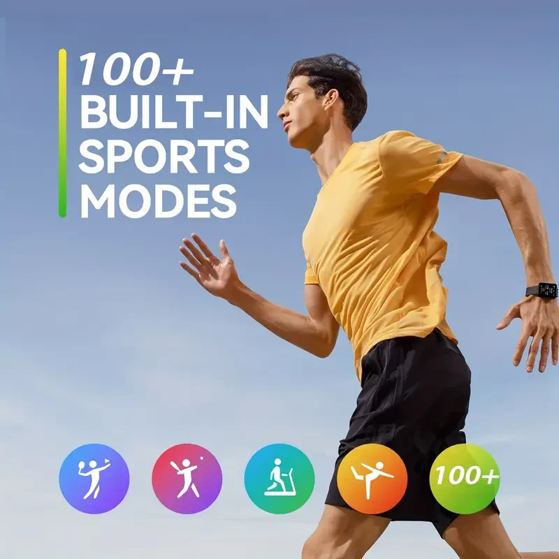 Reloj inteligente de 1,96" con monitor de temperatura corporal y sueño, llamadas inalámbricas y monitor de actividad física con más de 100 modos deportivos.