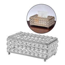 Caja de pañuelos de cristal plateado para decoración de casa
