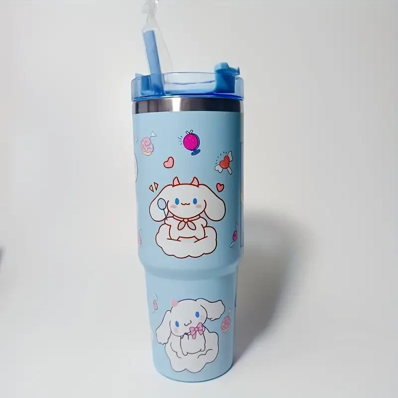 Botella de agua de acero inoxidable con aislamiento de Hello Kitty y sus amigos, de 900 ml (30.43 oz), irrompible, con tapa y pajita.