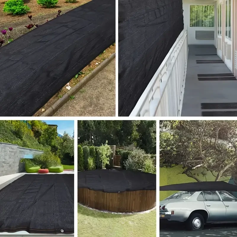Tela parasol extragrande negra con ojales - Malla de HDPE para invernaderos, patios, plantas y cenadores