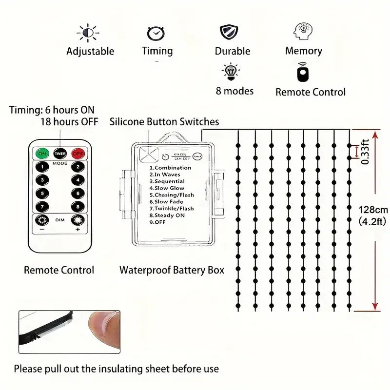Luz solar para sombrilla de patio, 8 modos, resistente al agua, alimentada por batería