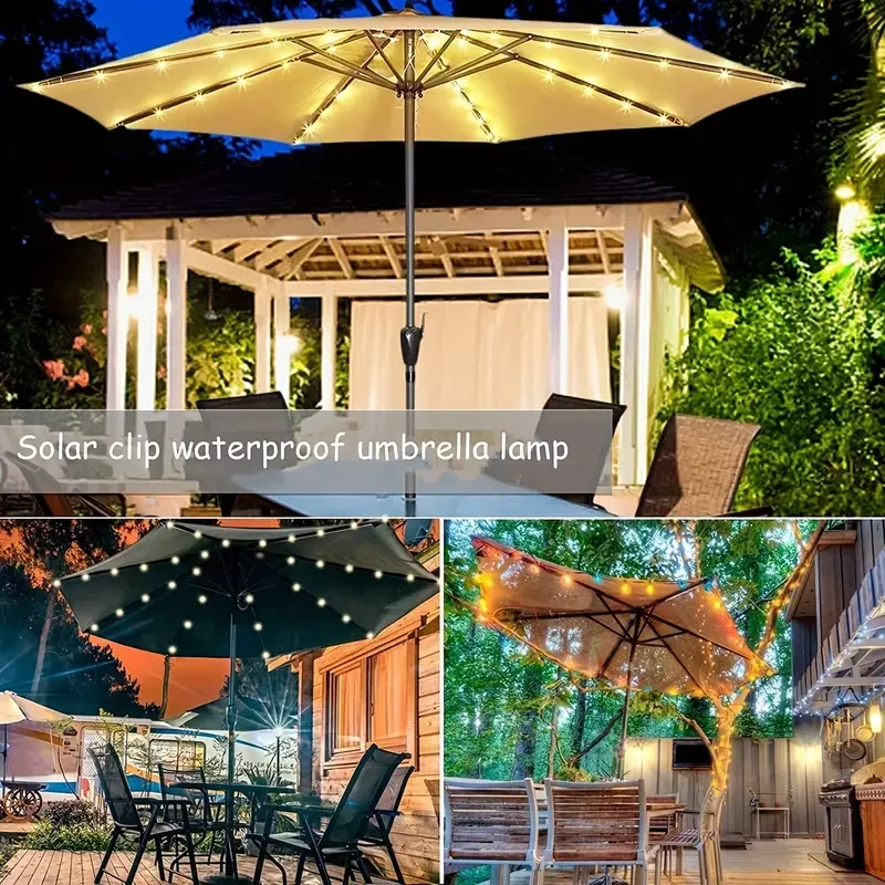 Luz solar para sombrilla de patio, 8 modos, resistente al agua, alimentada por batería