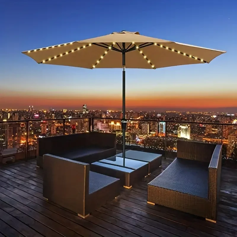 Luz solar para sombrilla de patio, 8 modos, resistente al agua, alimentada por batería