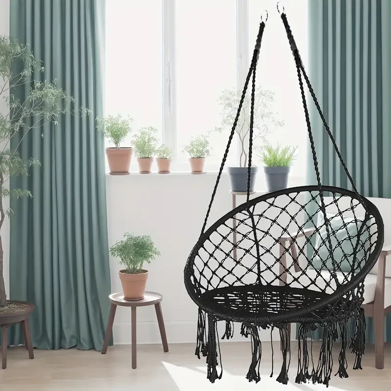 Hamaca colgante de cuerda de algodón con macramé, malla tejida a mano para interior y exterior.