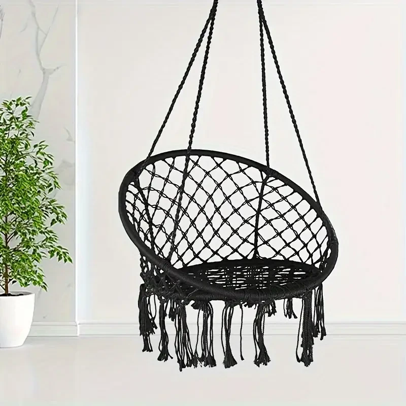 Hamaca colgante de cuerda de algodón con macramé, malla tejida a mano para interior y exterior.