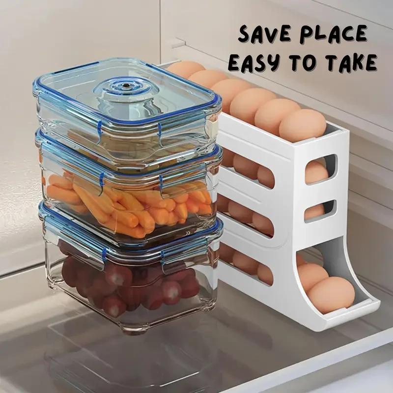 Rejilla automática para huevos con ruedas: organizador y dispensador de huevos para cocina que ahorra espacio