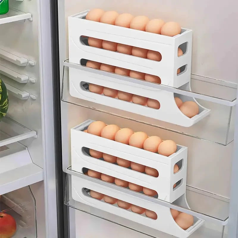Rejilla automática para huevos con ruedas: organizador y dispensador de huevos para cocina que ahorra espacio