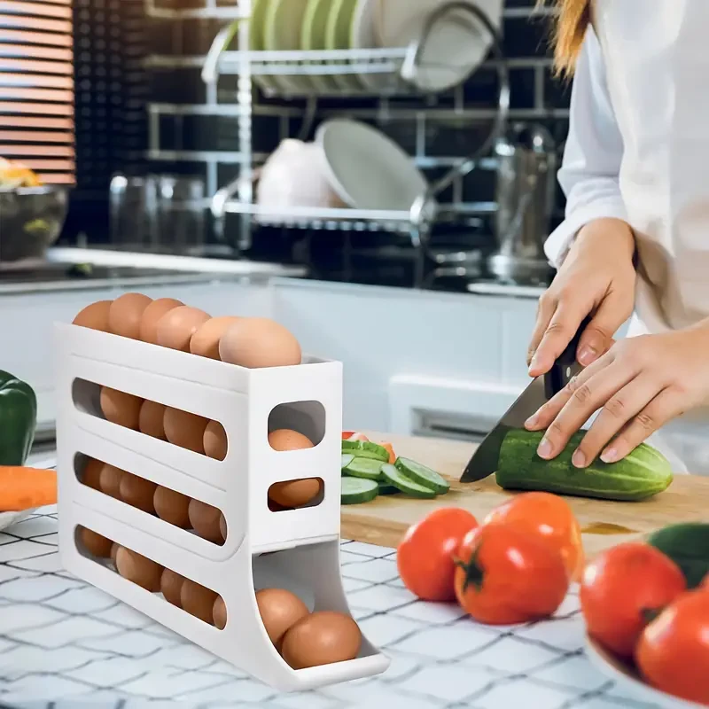 Rejilla automática para huevos con ruedas: organizador y dispensador de huevos para cocina que ahorra espacio