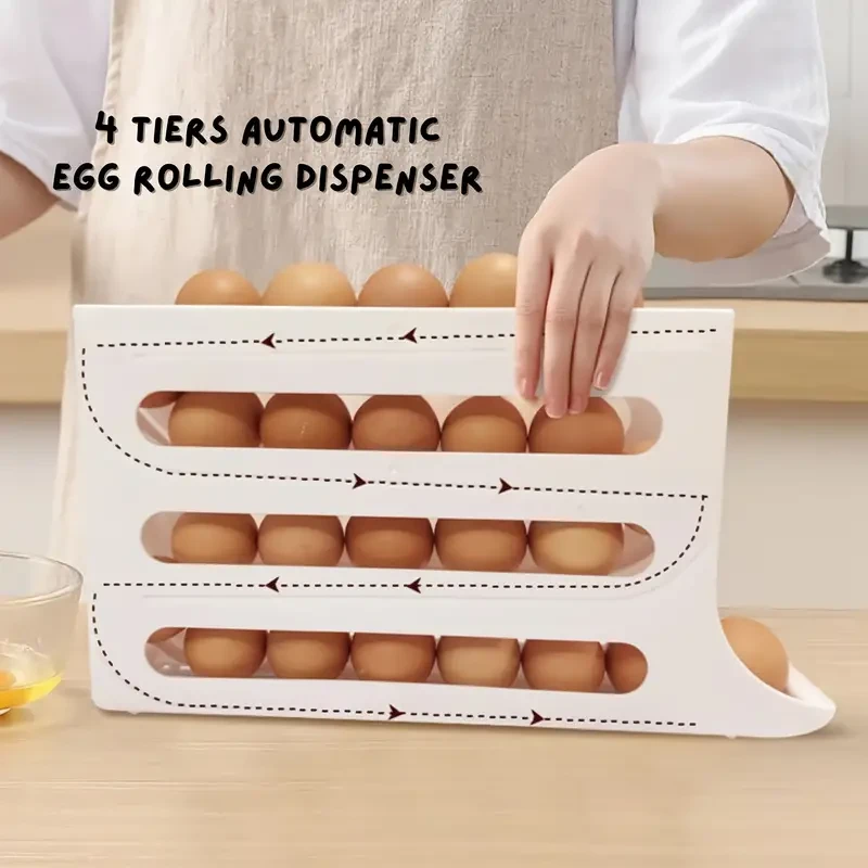 Rejilla automática para huevos con ruedas: organizador y dispensador de huevos para cocina que ahorra espacio